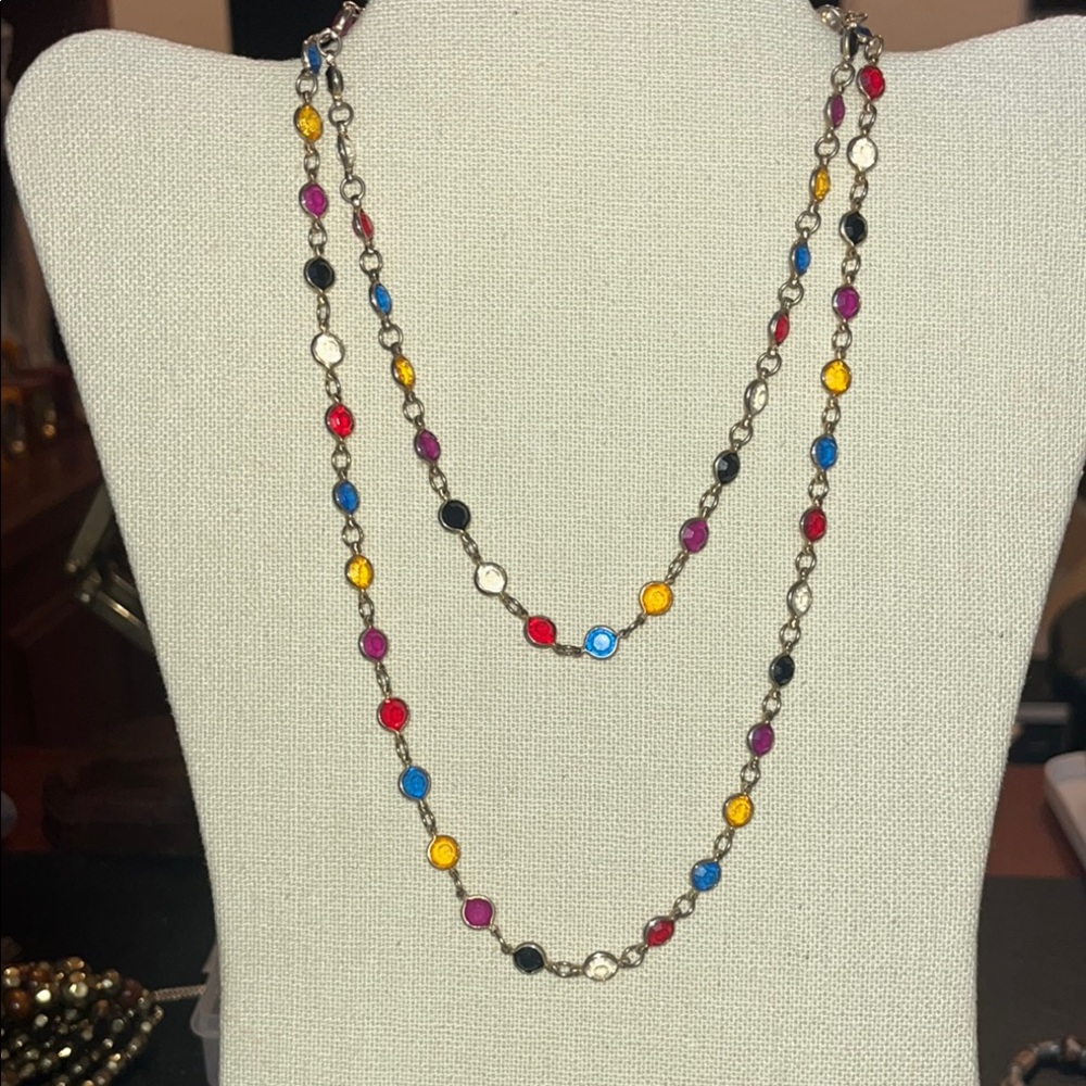 Red and Blue Double-Strand Beaded Necklace